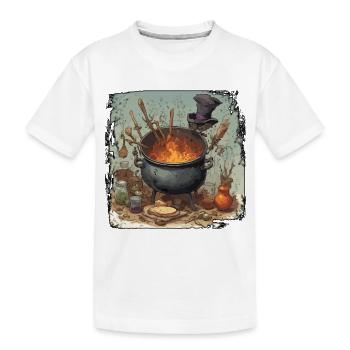 Kochtopf / Hexenkessel / Halloween / Zauberei - Kinder Premium Bio T-Shirt - Weiß - Vorne
