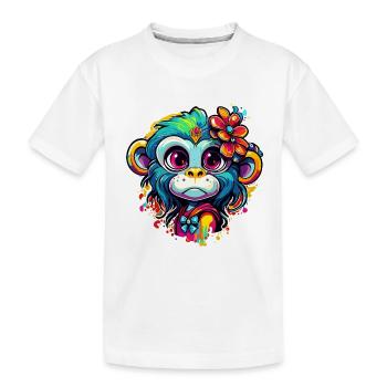 Singe mignon / Fille de singe / Mignon / noeud de cheveux - T-shirt bio Premium Enfant - blanc - Devant