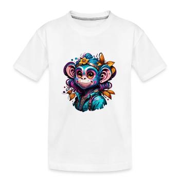 Singe mignon / Fille de singe / Mignon / noeud de cheveux - T-shirt bio Premium Enfant - blanc - Devant