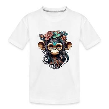 Singe mignon / Fille de singe / Mignon / noeud de cheveux - T-shirt bio Premium Enfant - blanc - Devant