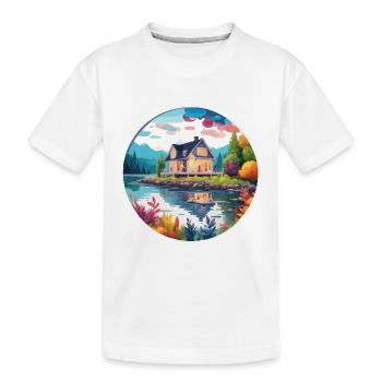 Maison / Cabane / Lac / Montagne / Nature / Forêt - T-shirt bio Premium Enfant - blanc - Devant