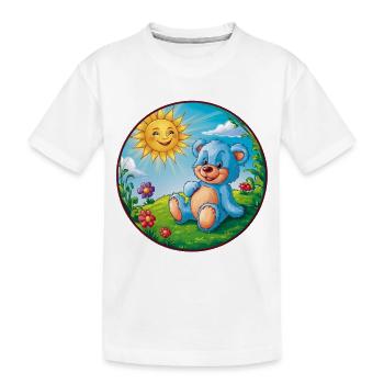Süßer blauer Teddybär im Garten Sonne und Wolken - Kinder Premium Bio T-Shirt - Weiß - Vorne