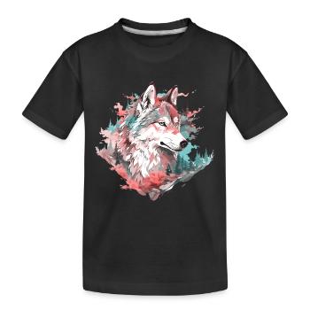 Wolf Wolfskopf Wald Natur Berge Wildnis Kunst - Kinder Premium Bio T-Shirt - Schwarz - Vorne