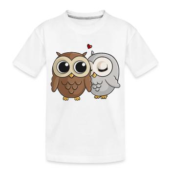 Verliebte Comic Eulen - Kinder Premium Bio T-Shirt - Weiß - Vorne
