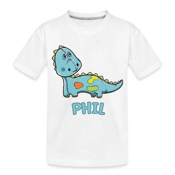 Dinosaurier lustig Kind Phil Geschenk Geburtstag - Kinder Premium Bio T-Shirt - Weiß - Vorne