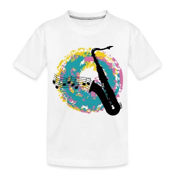 Saxofon auf Farbklecksen - Kinder Premium Bio T-Shirt - Weiß - Vorne