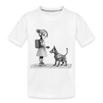 Cyborg Mädchen mit Roboter Hund - Kinder Premium Bio T-Shirt - Weiß - Vorne