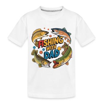 Pêche avec papa avec des poissons colorés - T-shirt bio Premium Enfant - blanc - Devant