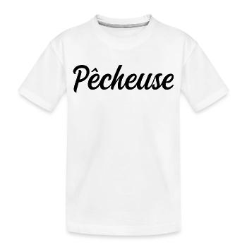 Pêcheuse Pêche Pêcheur Canne Eau Loisir Nature - T-shirt bio Premium Enfant - blanc - Devant