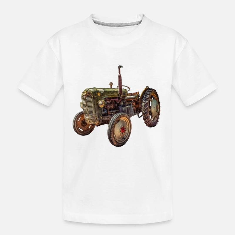 grüner Traktor Oldtimer - Kinder Premium Bio T-Shirt - Weiß