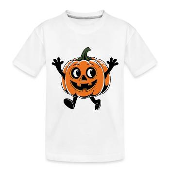 Laughing funny pumpkin jumping and running - Kids' Premium Organic T-Shirt - white - Front