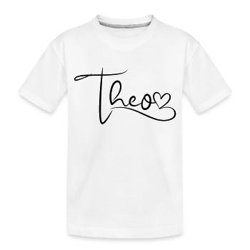 Theo Name Vorname Herzdekor - Kinder Premium Bio T-Shirt - Weiß - Vorne