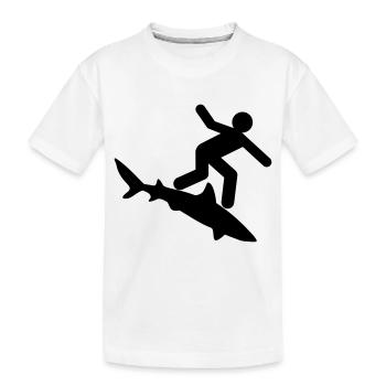 Shark - Surfer on shark - Kids' Premium Organic T-Shirt - white - Front