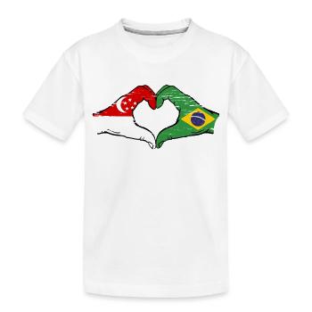 Singapore Brazil Flag Hands Heart Shape Used - Kids' Premium Organic T-Shirt - white - Front