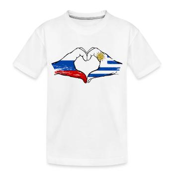 Russie Uruguay Drapeau Mains Coeur Forme Utilisé - T-shirt bio Premium Enfant - blanc - Devant
