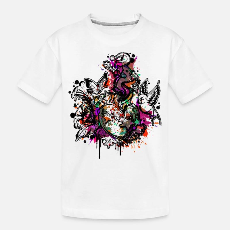 Herz (Blumen & Sterne - Colour Splash) 03 - Kinder Premium Bio T-Shirt - Weiß
