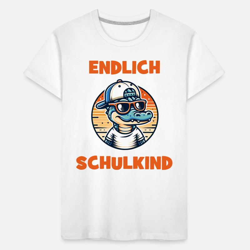 Endlich Schulkind Krokodil mit Basecap Kinder Premium Bio T-Shirt