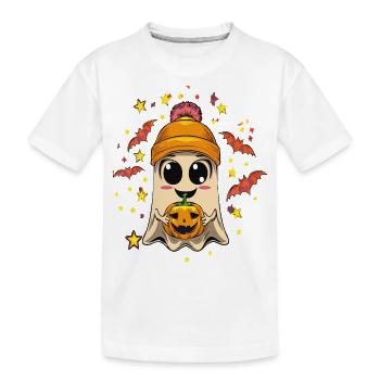 Cheerful ghost with Halloween flair - Kids' Premium Organic T-Shirt - white - Front
