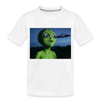 Green Alien Eye-Catcher UFO - Kids' Premium Organic T-Shirt - white - Front
