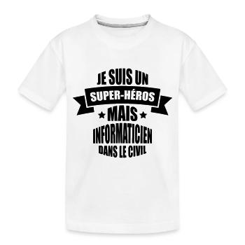 je suis un super-héros mais informaticien - T-shirt bio Premium Enfant - blanc - Devant