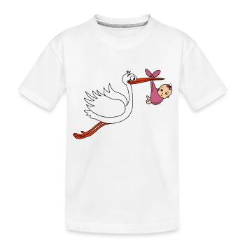 Storch Mädchen Junge Babies Schwanger - Kinder Premium Bio T-Shirt - Weiß - Vorne