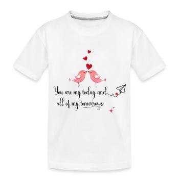 L’étreinte des tourtereaux - 'Aujourd’hui et demain' Romantique - T-shirt bio Premium Enfant - blanc - Devant