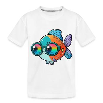 Kawaii Mignon Heureux Poisson Coloré Avec Lunettes De Soleil - T-shirt bio Premium Enfant - blanc - Devant