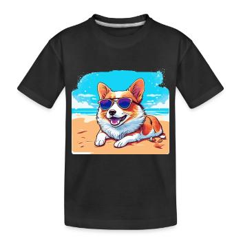 Corgi allongé sur une plage - T-shirt bio Premium Enfant - noir - Devant
