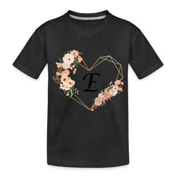 Buchstabe e florales goldenes Herz - Kinder Premium Bio T-Shirt - Schwarz - Vorne