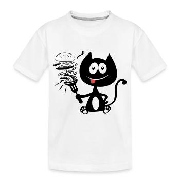 Chat qui mange un burger ! humour de chat ! - T-shirt bio Premium Enfant - blanc - Devant