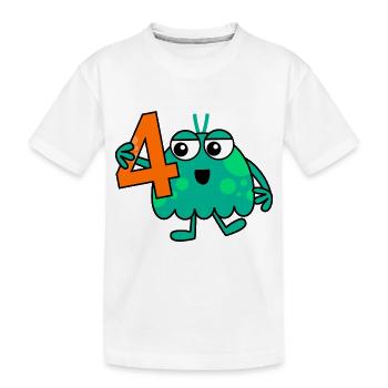 Funny Green Cartoon Number Four Monster - Kids' Premium Organic T-Shirt - white - Front