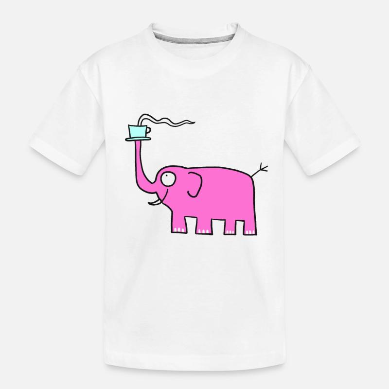 Rosa Elefant mit Kaffee - Kinder Premium Bio T-Shirt - Weiß