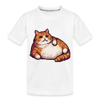 Fat ginger cat pixel art - Kids' Premium Organic T-Shirt - white - Front