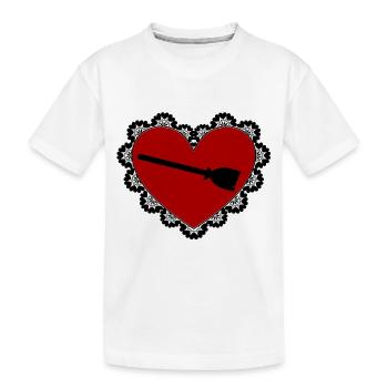 Herz Besen elegant mit Spitzenborte - Kinder Premium Bio T-Shirt - Weiß - Vorne
