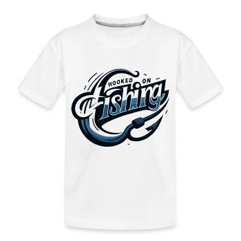 Schlankes, modernes Grafikdesign "Hooked on Fishing" - Kinder Premium Bio T-Shirt - Weiß - Vorne