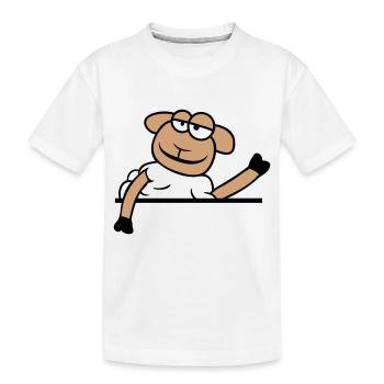Schaf Winkt Hinter Mauer Zaun Schild Cool Lächeln - Kinder Premium Bio T-Shirt - Weiß - Vorne