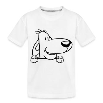 Hund Hinter Mauer Zaun Schild Guckt Lustig Frech - Kinder Premium Bio T-Shirt - Weiß - Vorne