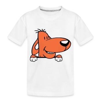 Dog Behind Wall Fence Sign Peeps Funny Naughty - Kids' Premium Organic T-Shirt - white - Front