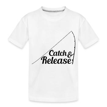 release throw back catch and release angler - Kids' Premium Organic T-Shirt - white - Front