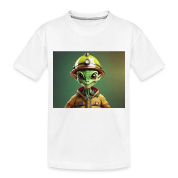 niedliche kleine grüne Retro Vintage Alien Feuerwehrmann - Kinder Premium Bio T-Shirt - Weiß - Vorne
