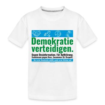 Mimikama Demokratie verteidigen - Kinder Premium Bio T-Shirt - Weiß - Vorne