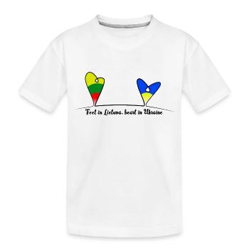 Feet in Lithuania (Lietuva), heart in Ukraine - Kids' Premium Organic T-Shirt - white - Front