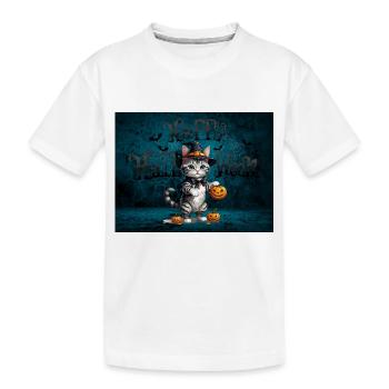 Gespenstische niedliche Halloween-Katze Spooky - Kinder Premium Bio T-Shirt - Weiß - Vorne