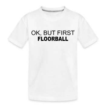 Floorball Ballsport Innebandy Unihockey - Kinder Premium Bio T-Shirt - Weiß - Vorne