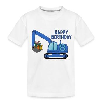 Bagger Kinder Happy Birthday 8 Blau - Kinder Premium Bio T-Shirt - Weiß - Vorne