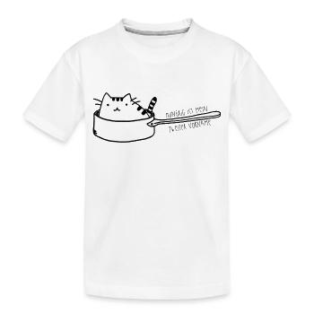 Katze in Pfanne - Hunger - Kinder Premium Bio T-Shirt - Weiß - Vorne