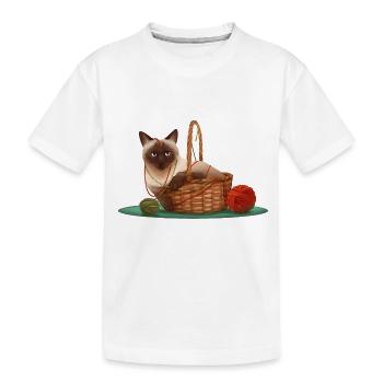 Un chat mignon joue dans la maison - T-shirt bio Premium Enfant - blanc - Devant