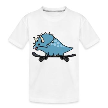 Cute dinosaur on skateboard - Kids' Premium Organic T-Shirt - white - Front