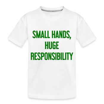De petites mains, une énorme responsabilité disent les parents - T-shirt bio Premium Enfant - blanc - Devant