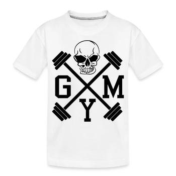 GYM Hanteln Bodybuilding Totenkopf Skull 1c - Kinder Premium Bio T-Shirt - Weiß - Vorne